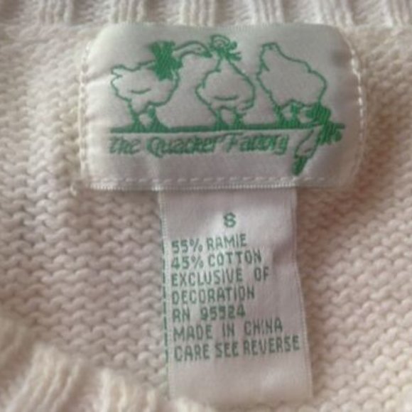 QUACKER FACTORY * s/s button WHITE SWEATER Yellow FLOWERS Red LADYBUGS * S or M - Picture 9 of 9